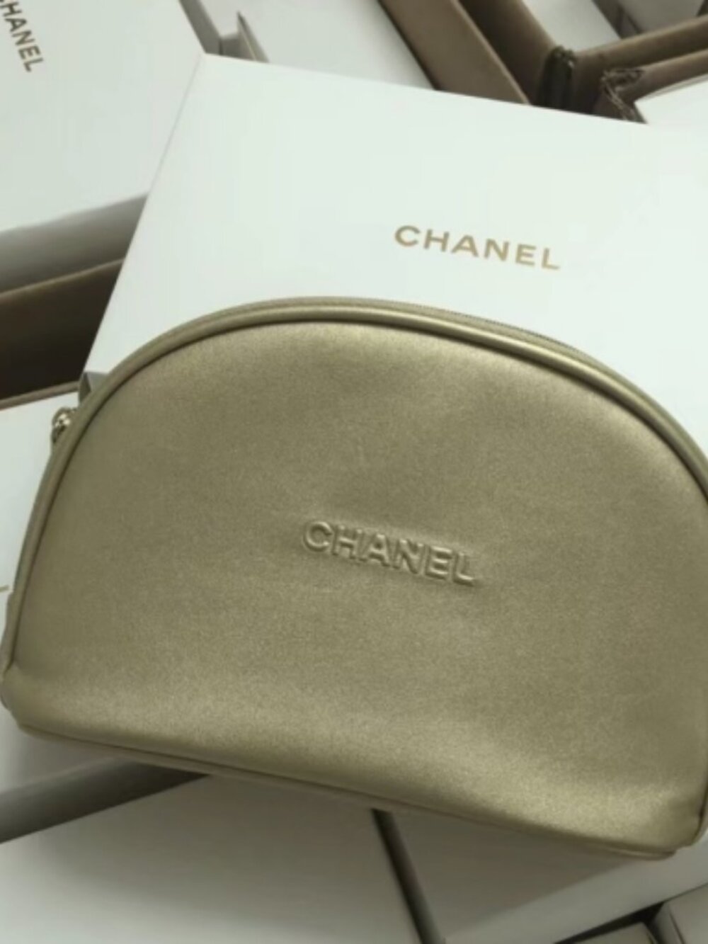 CHANEL Metallic Gold Cosmetic Pouch Bag New with Box